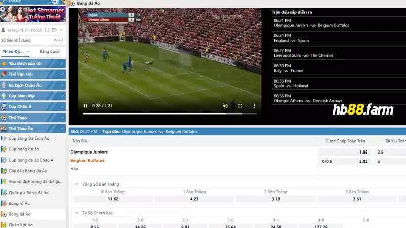 Thể thao ảo là gì? Hướng dẫn đặt cược thể thao ảo trên HB88 4 Chọn thể thao ảo -> chọn giải đấu